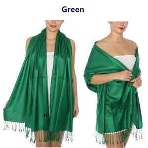 Pashmina Style Wrap Scarf Shawl Cover Tassel Fringe Green SALE 2 FOR 15